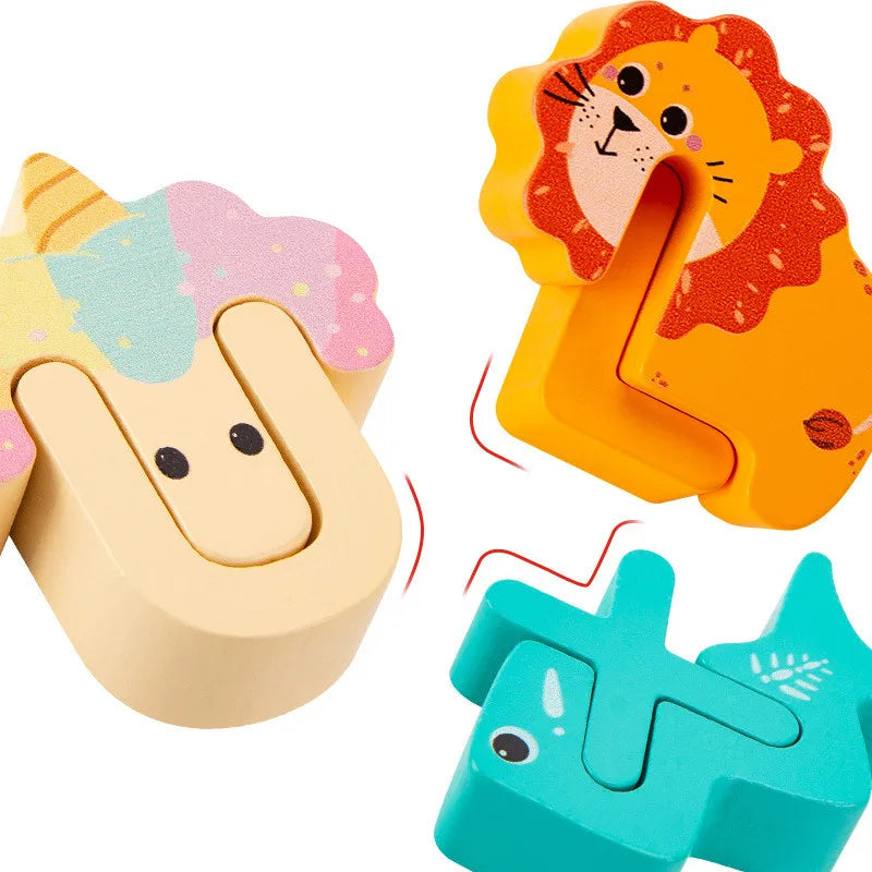 Puzzle alphabet créatif en bois avec 26 lettres en forme d’animaux