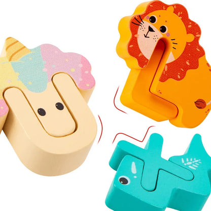 Puzzle alphabet créatif en bois avec 26 lettres en forme d’animaux