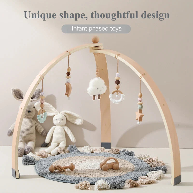 Portique d'Éveil Montessori en Bois pour Bébé – Arche d'Activités avec Jouets Suspendus | Dès 0 mois