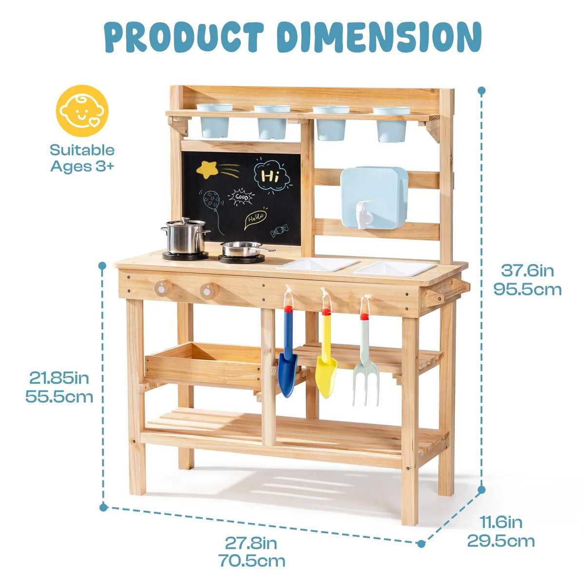 Wooden Outdoor Mud Kitchen with Water Pump and Chalkboard