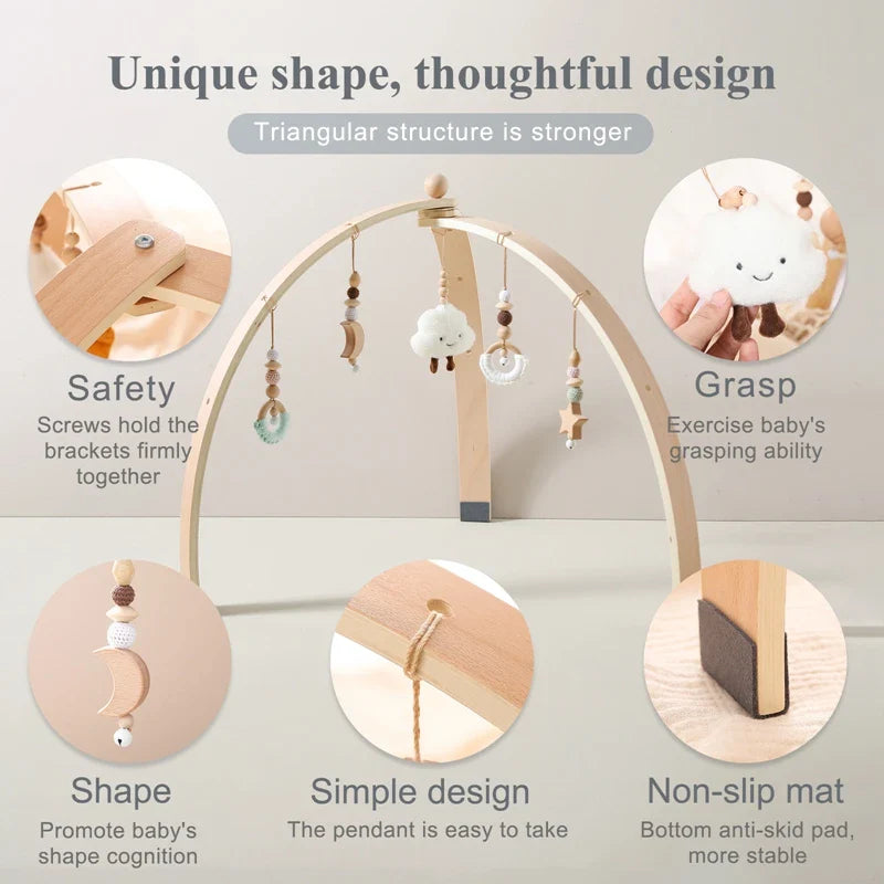 Portique d'Éveil Montessori en Bois pour Bébé – Arche d'Activités avec Jouets Suspendus | Dès 0 mois