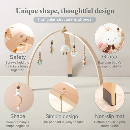 Portique d'Éveil Montessori en Bois pour Bébé – Arche d'Activités avec Jouets Suspendus | Dès 0 mois