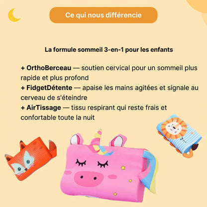 Coussin peluche pour enfant, motifs licorne et animaux
