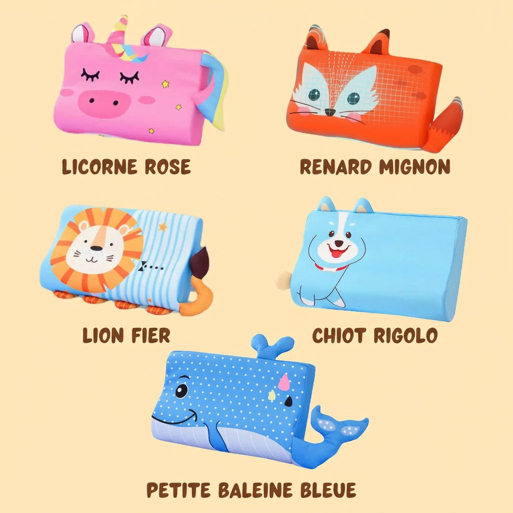 Coussin peluche pour enfant, motifs licorne et animaux