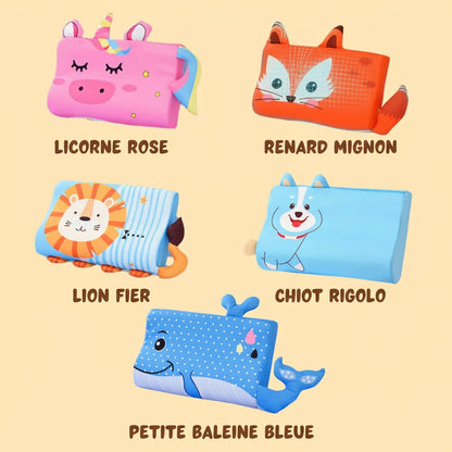 Coussin peluche pour enfant, motifs licorne et animaux