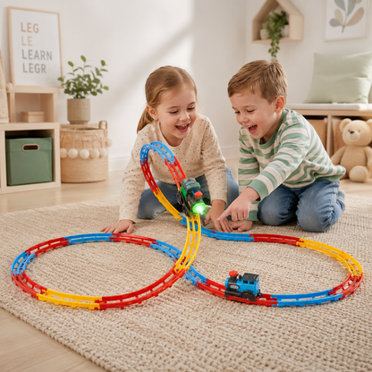 Train Montagnes Russes Enfant – Circuit à Boucles Modulable, Sons Réalistes | Dès 2 ans