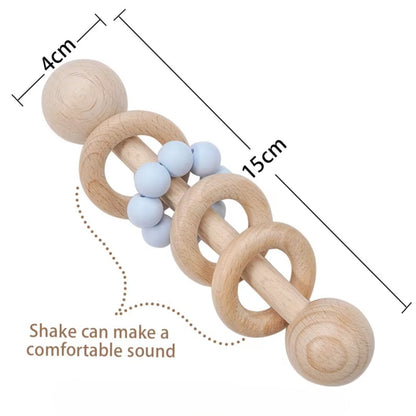 Hochet en Bois pour Bébé avec Anneaux de Dentition Montessori