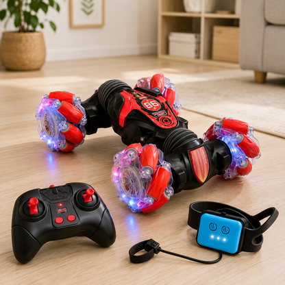 Voiture RC Cascade 2-en-1 – Contrôle Gestuel + Télécommande, 360° & Flips | Rouge ou Bleu