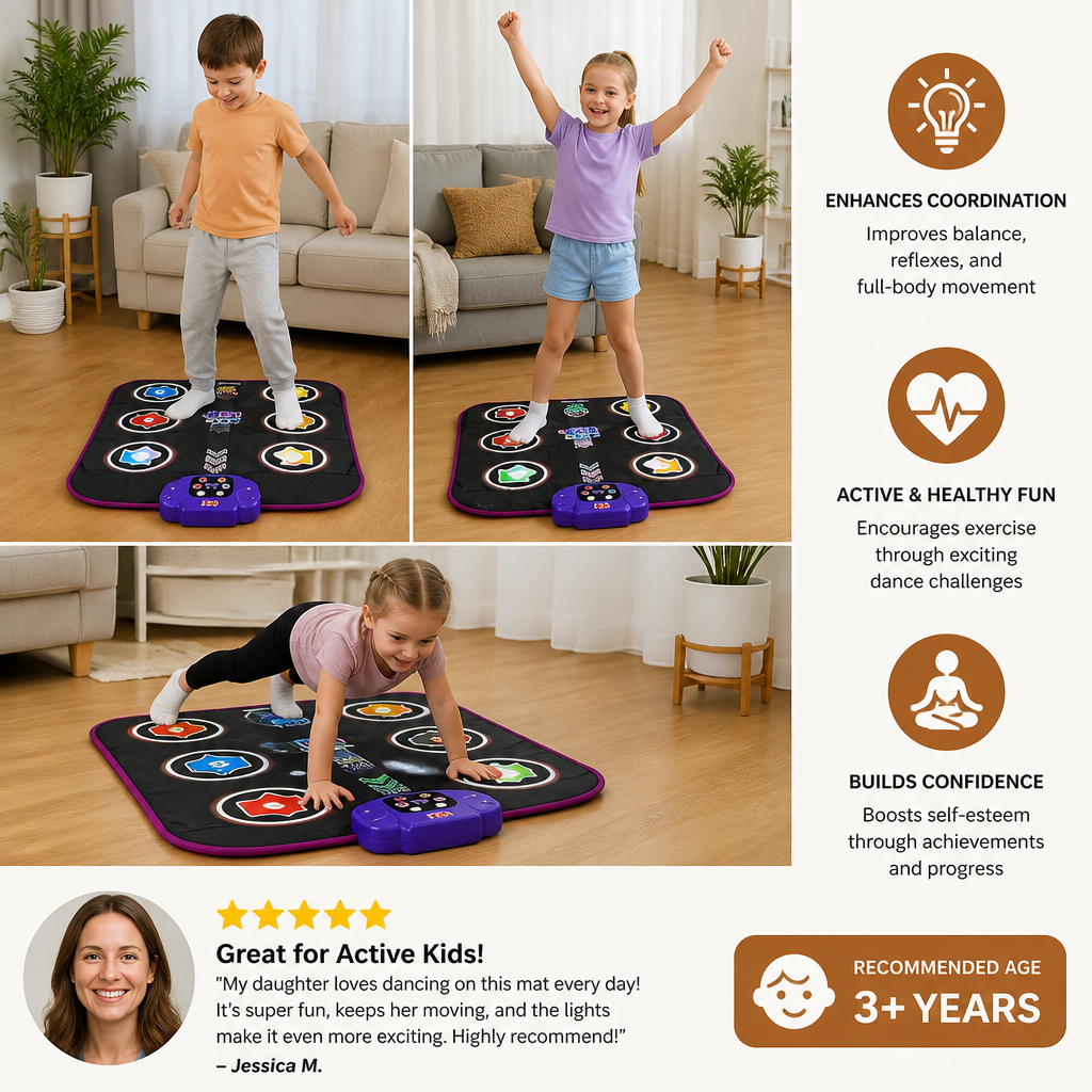Tapis de danse lumineux Bluetooth pour enfant avec 5 modes de jeu