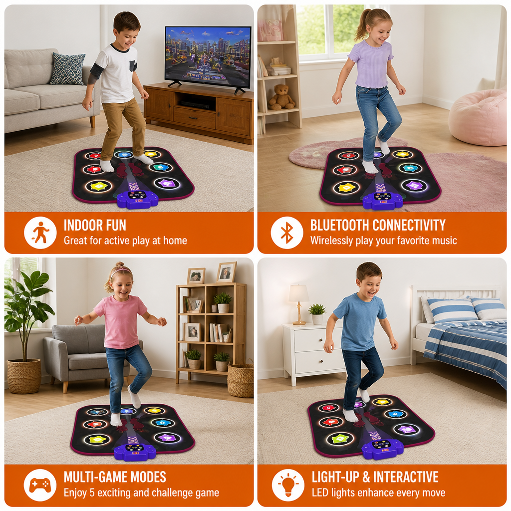 Tapis de danse lumineux Bluetooth pour enfant avec 5 modes de jeu