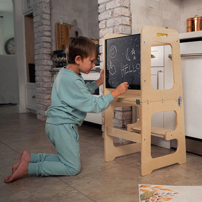 Tour d’apprentissage convertible avec tableau noir et table