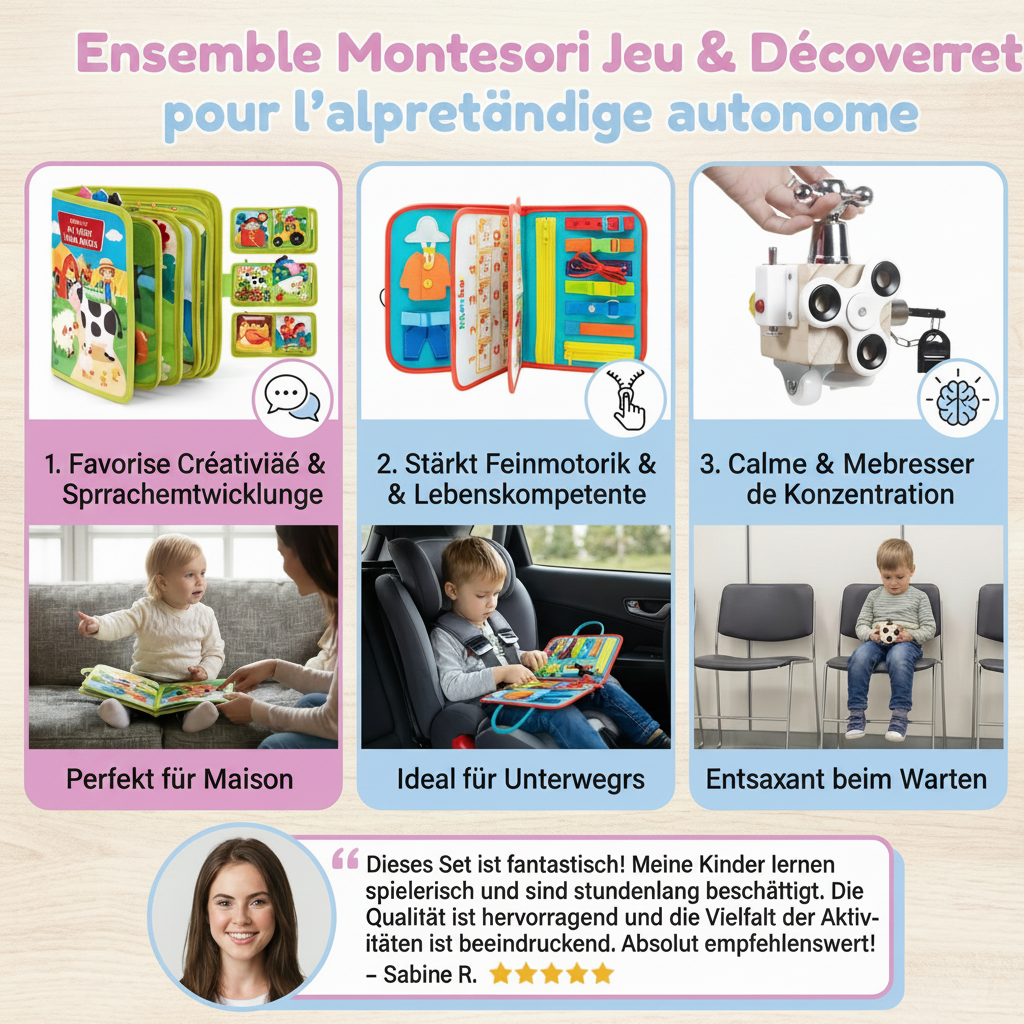 Coffret Montessori 3 Jouets Éducatifs – Éveil, Motricité & Autonomie dès 12 mois