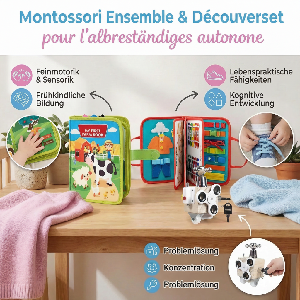 Coffret Montessori 3 Jouets Éducatifs – Éveil, Motricité & Autonomie dès 12 mois