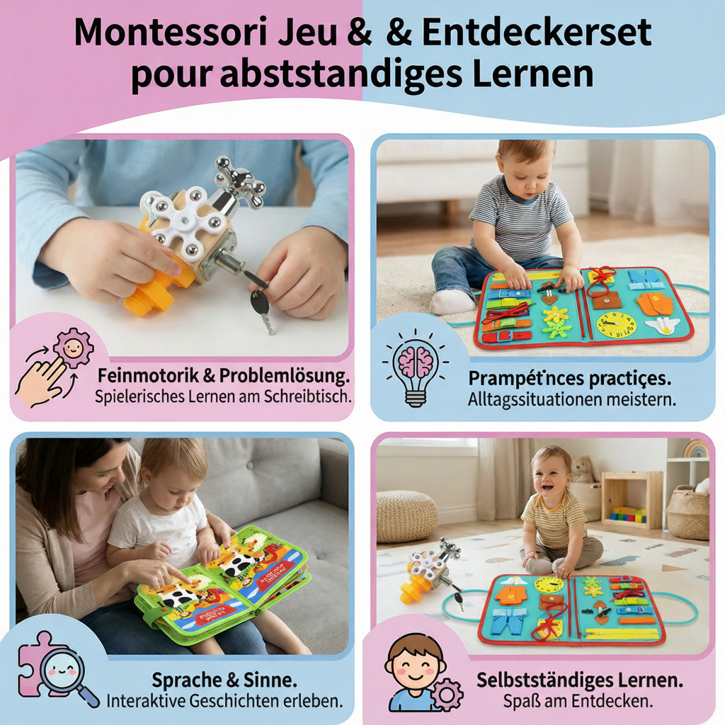 Coffret Montessori 3 Jouets Éducatifs – Éveil, Motricité & Autonomie dès 12 mois