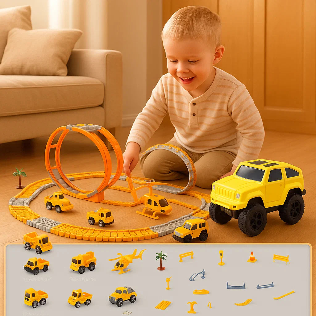 Circuit de Course pour Enfants – Piste Flexible avec Voitures, Montage Facile et Jeu Créatif