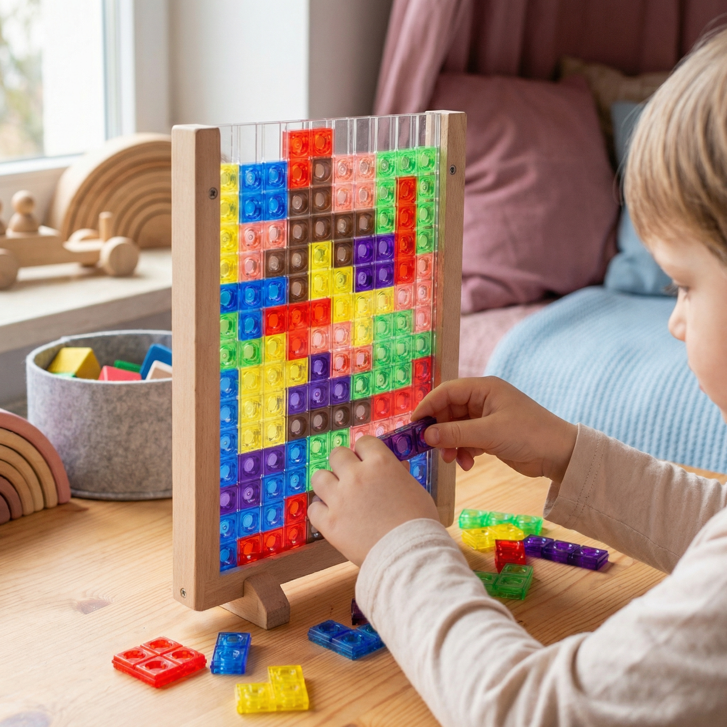 Puzzle Blocs de Couleurs 3D en Bois – Jeu Montessori Éducatif pour Enfants