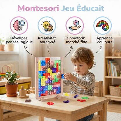 Puzzle Blocs de Couleurs 3D en Bois – Jeu Montessori Éducatif pour Enfants