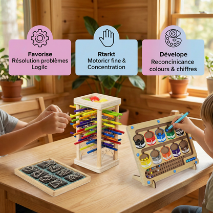 Set de Jeux Montessori 3 Pièces – Jeux Éducatifs de Logique pour Enfants