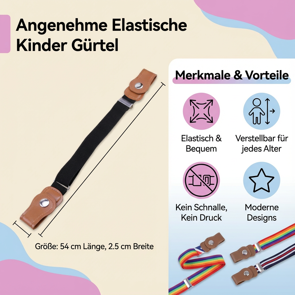 Ceinture Élastique pour Enfants – Sans Boucle, Confortable Toute la Journée, 16 Motifs