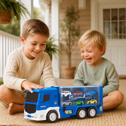 Camion de transport de voitures 2-en-1 avec circuit et voitures – Camion jouet transformable pour enfants