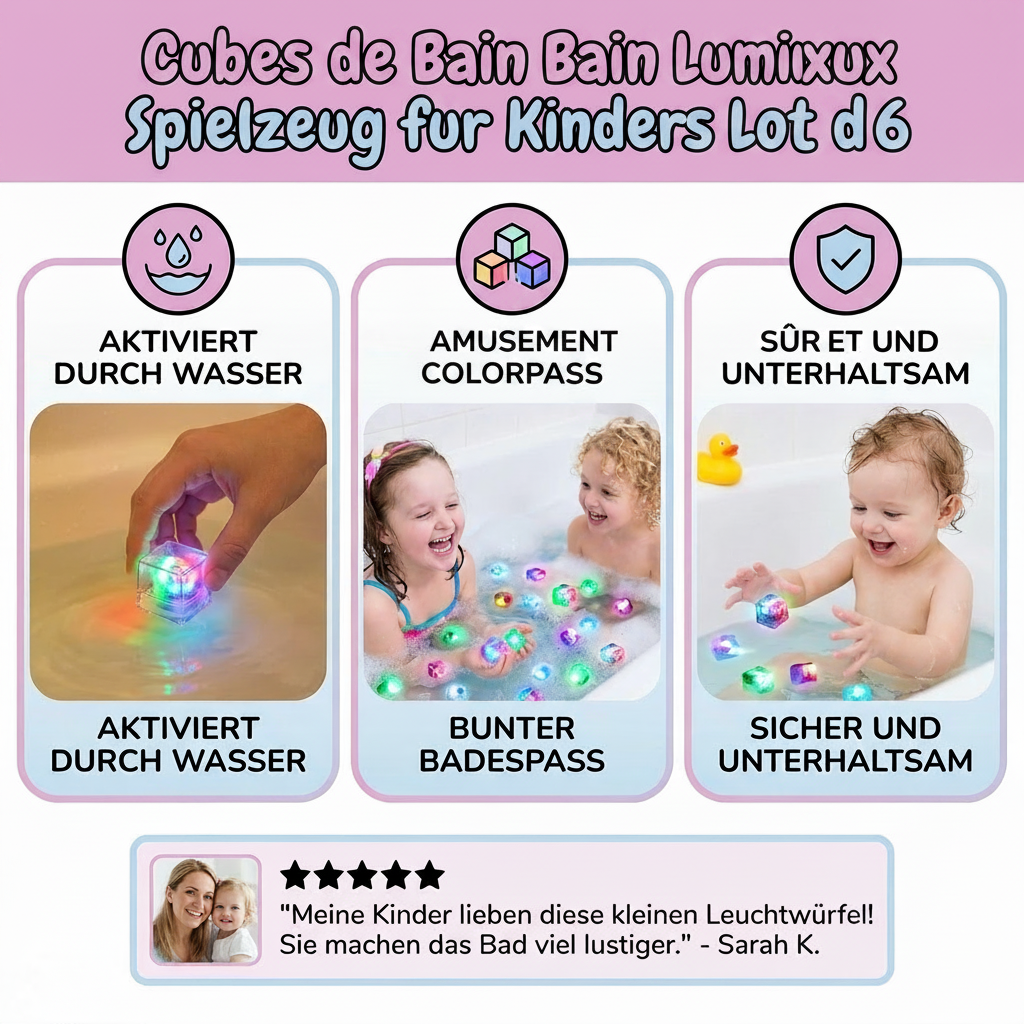 Lot de 6 Cubes Lumineux de Bain – LEDs Magiques qui S’allument dans l’Eau