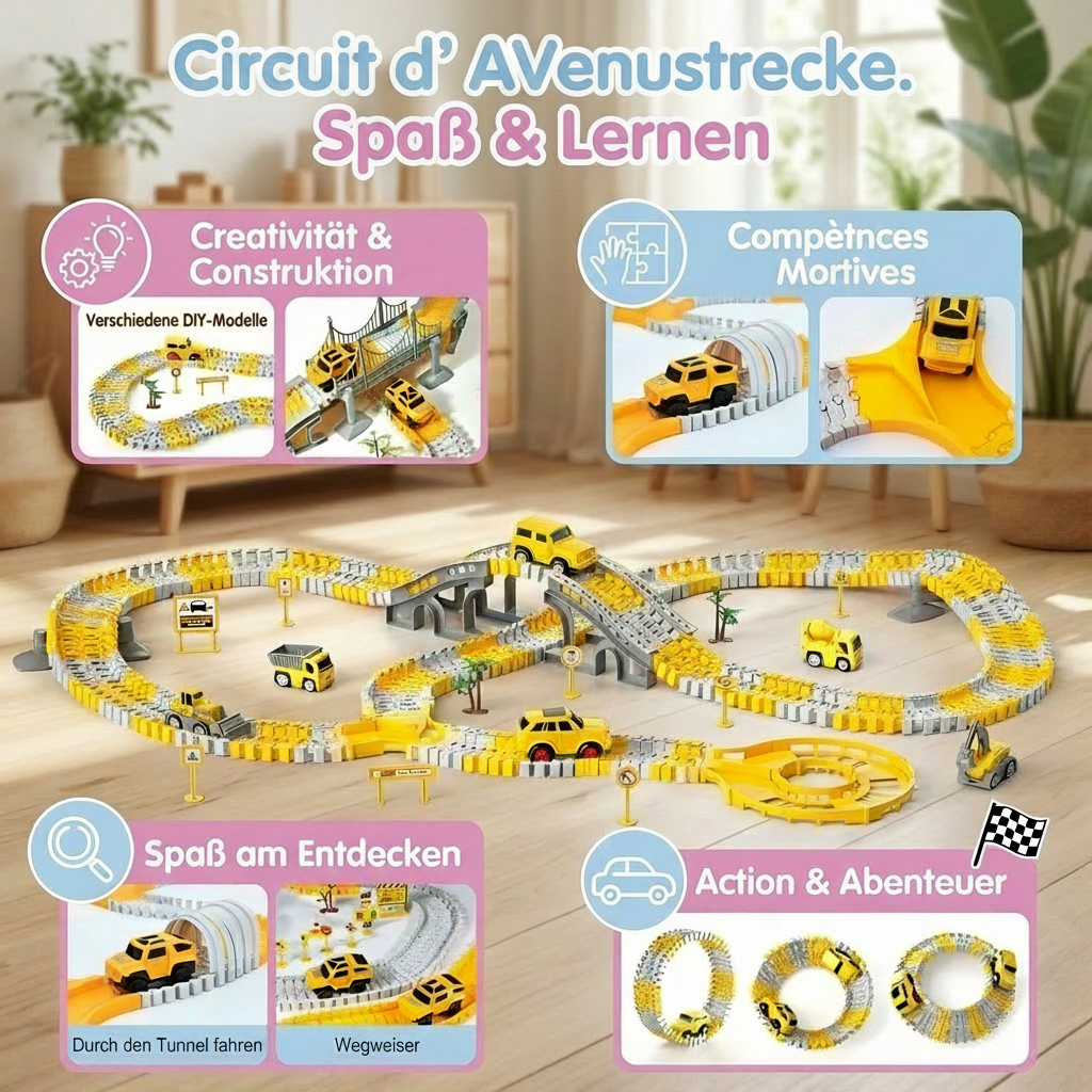 Circuit de Course pour Enfants – Piste Flexible avec Voitures, Montage Facile et Jeu Créatif