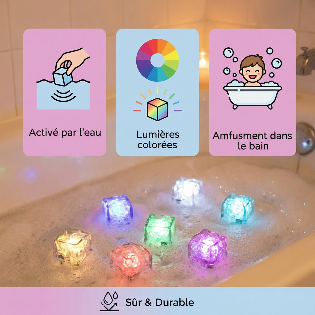 Lot de 6 Cubes Lumineux de Bain – LEDs Magiques qui S’allument dans l’Eau