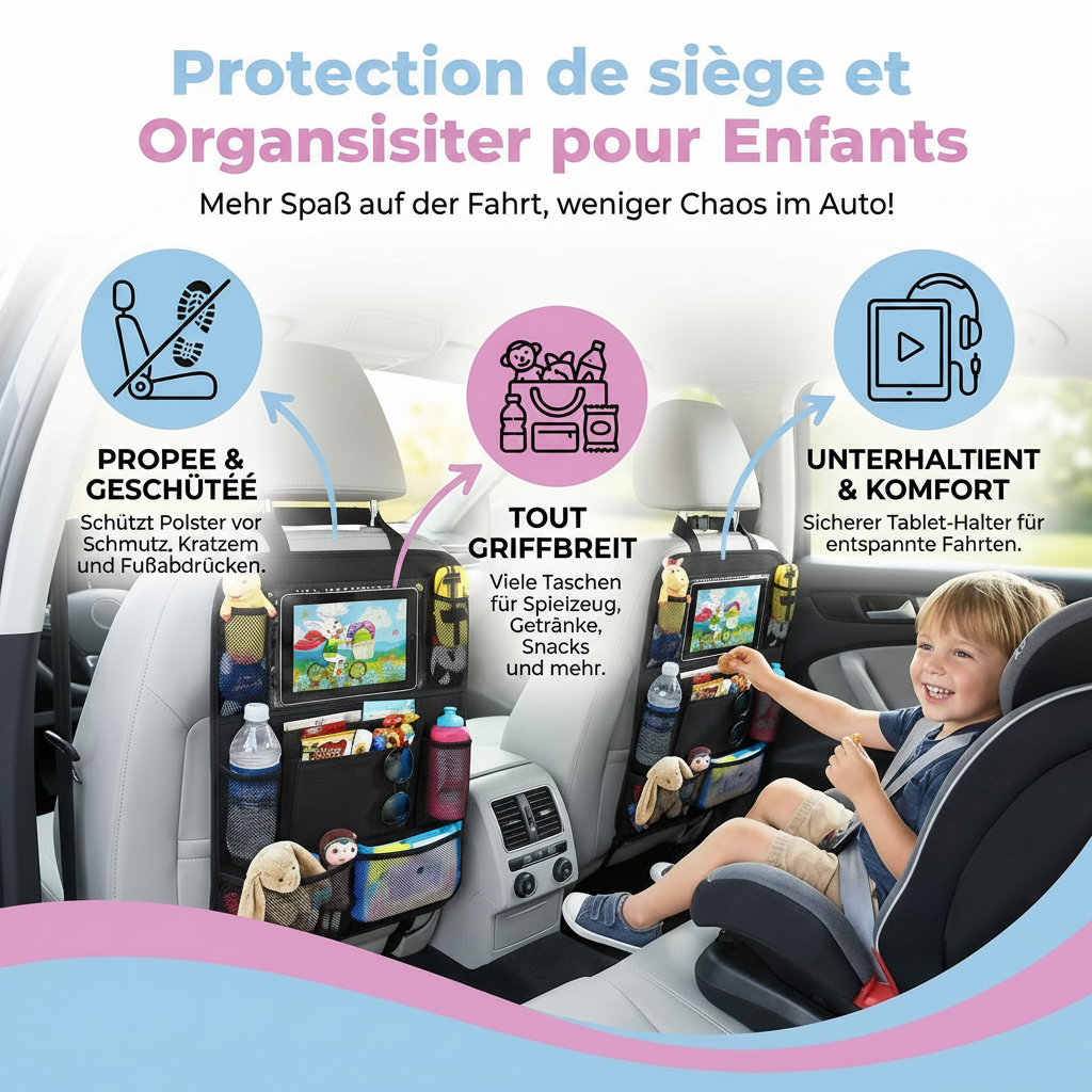 Protection de Siège Auto avec Organisateur – Propreté & Rangement pour Familles