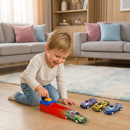 Coffret de Course avec Catapulte – 4 Voitures Die-Cast & Lanceur Inclus