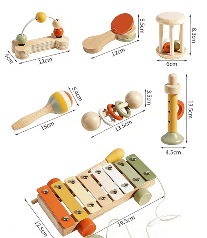 Coffret 7 Instruments de Musique Montessori en Bois – Éveil Musical & Sensoriel (1–3 ans)