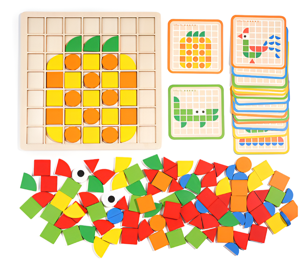 Puzzle en Bois Montessori pour Enfants – 120 Pièces à Associer par Formes et Couleurs