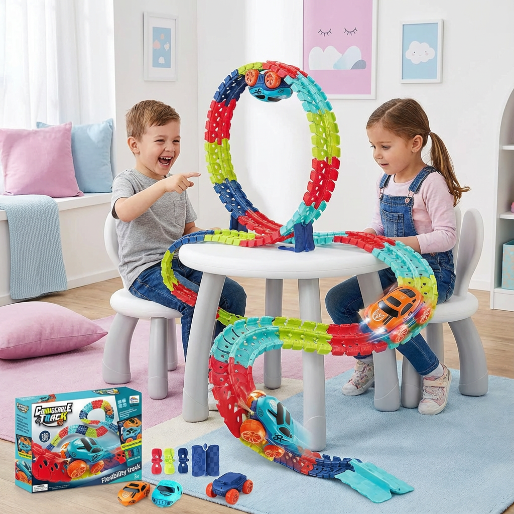 Circuit de Course Anti-Gravité – Piste Flexible avec Boucles & Cascades pour Enfants | Dès 46 Pièces