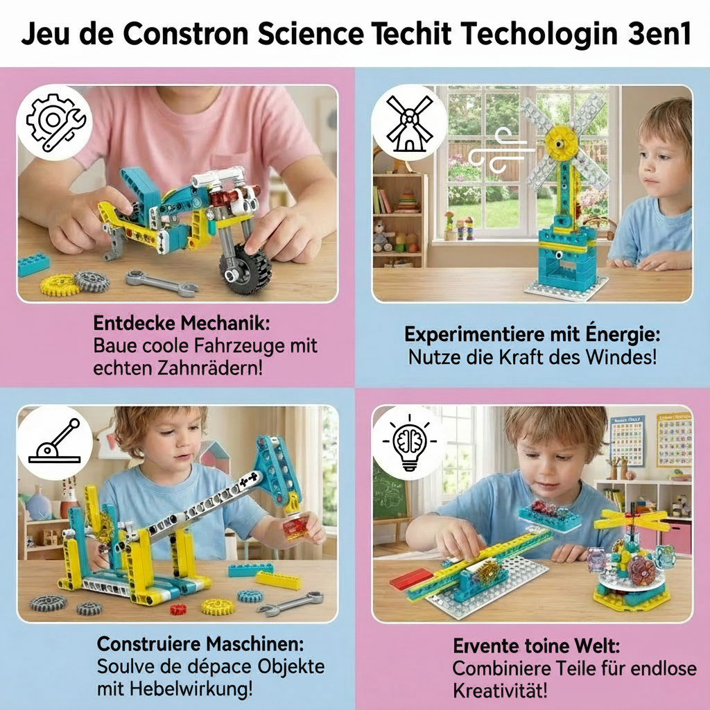 Jeu de Construction STEM 3-en-1 pour Enfants – Kit Scientifique et Technique à Construire