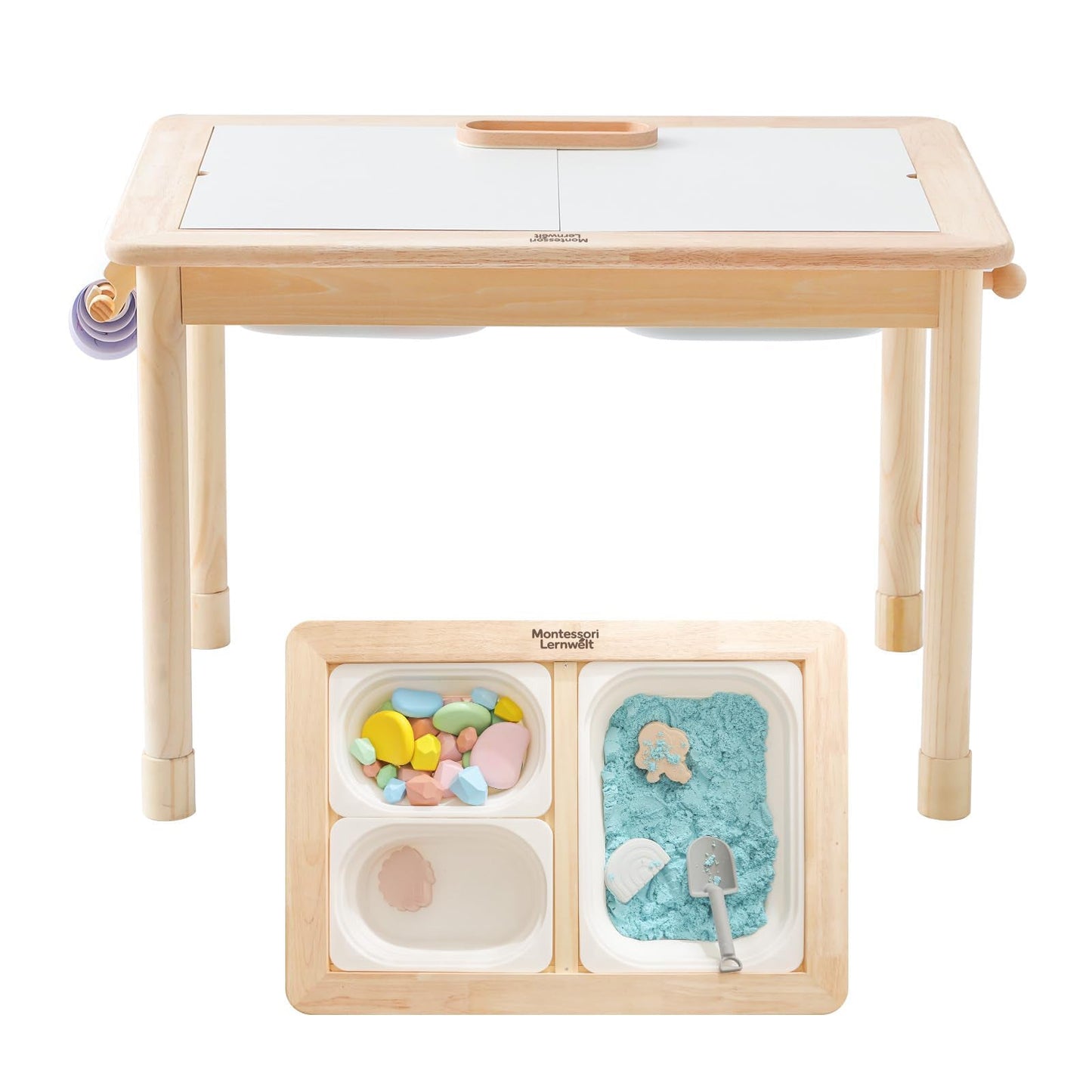 Table Sensorielle Montessori 2 Niveaux – Hauteur Réglable, Plateau et Bacs Intérieurs