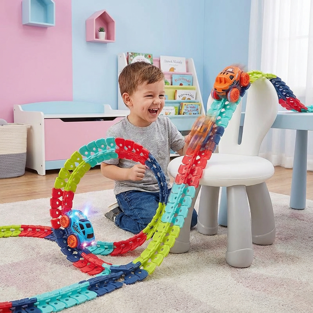 Circuit de Course Anti-Gravité – Piste Flexible avec Boucles & Cascades pour Enfants | Dès 46 Pièces