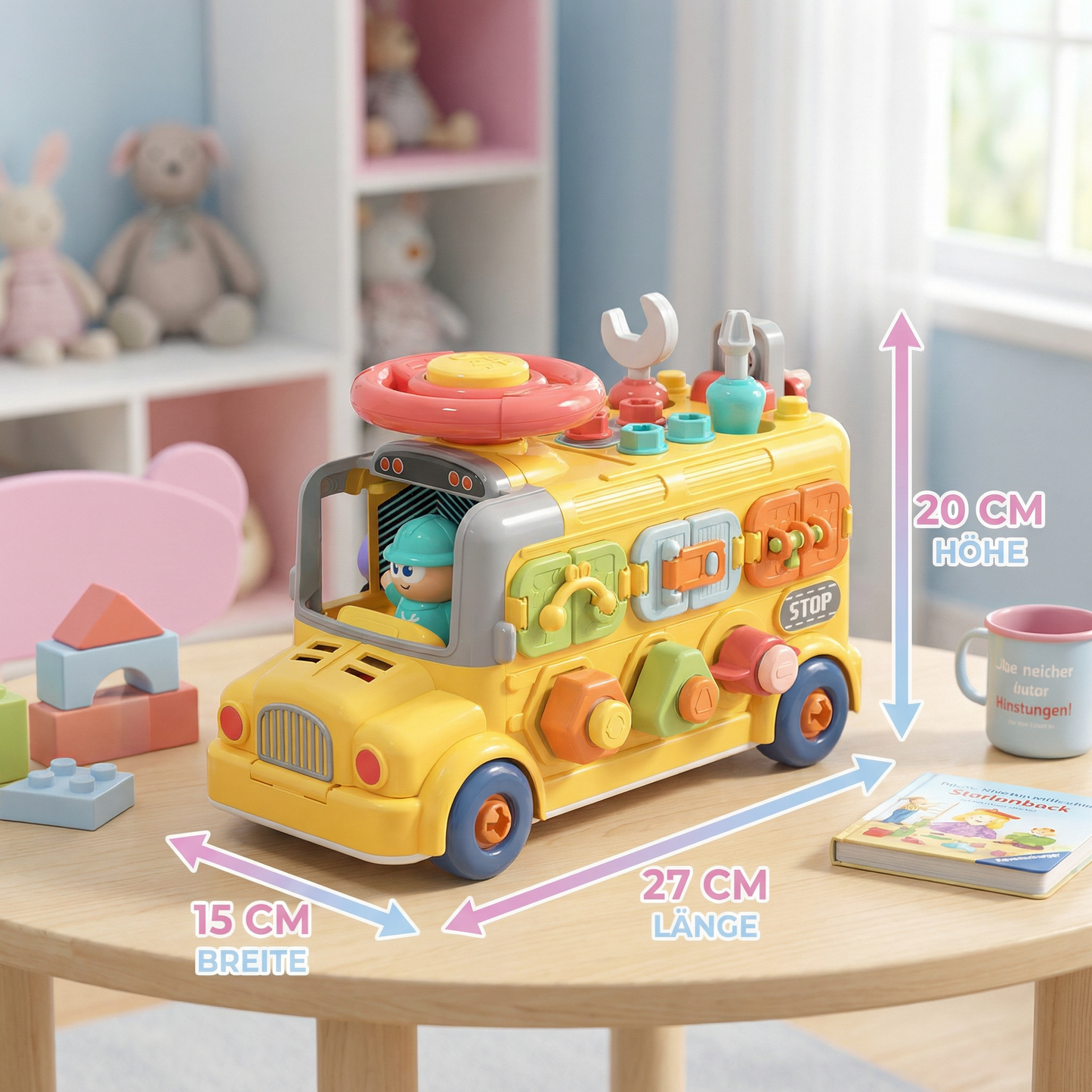 Bus Montessori à Visser 7-en-1 – Jouet de Construction, Motricité Fine et Éveil pour Enfants dès 2 ans
