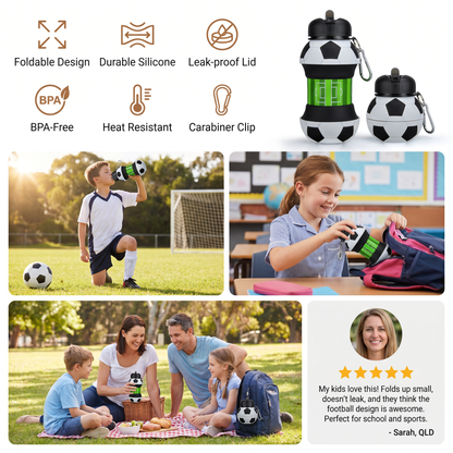 Gourde Pliable en Silicone Ballon de Foot – Compacte et Résistante