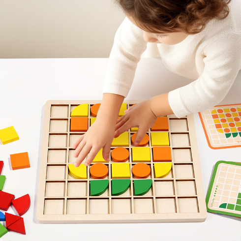 Puzzle en Bois Montessori pour Enfants – 120 Pièces à Associer par Formes et Couleurs