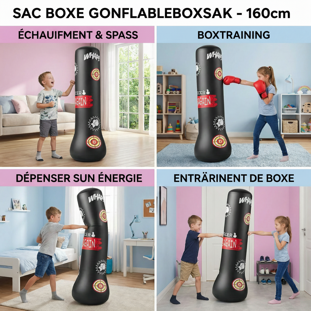 Sac de Frappe Gonflable Enfant – Base à Eau Stable | Boxe & Fitness | Dès 3 ans