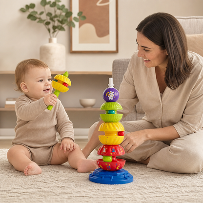 Spinning stacking and ball-drop tower with rattle, view 2