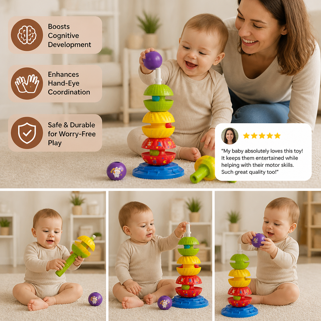 Spinning stacking and ball-drop tower with rattle, view 4
