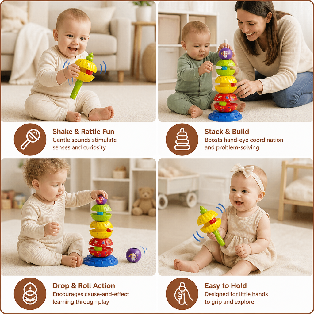 Spinning stacking and ball-drop tower with rattle, view 5