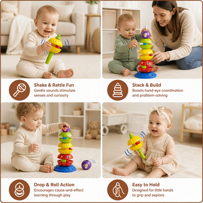 Spinning stacking and ball-drop tower with rattle, view 5
