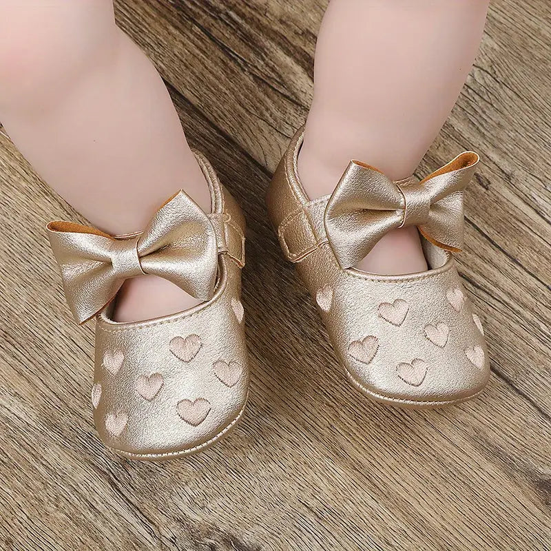 Chaussons Bébé Fille Antidérapants avec Nœud – Semelle Souple, 0-18 Mois