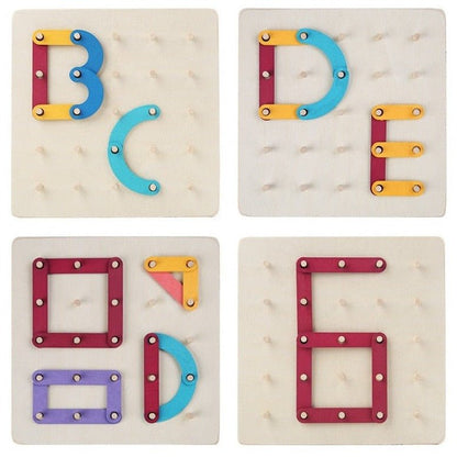 Jeu Montessori de géométrie en bois avec plateau à picots et cartes