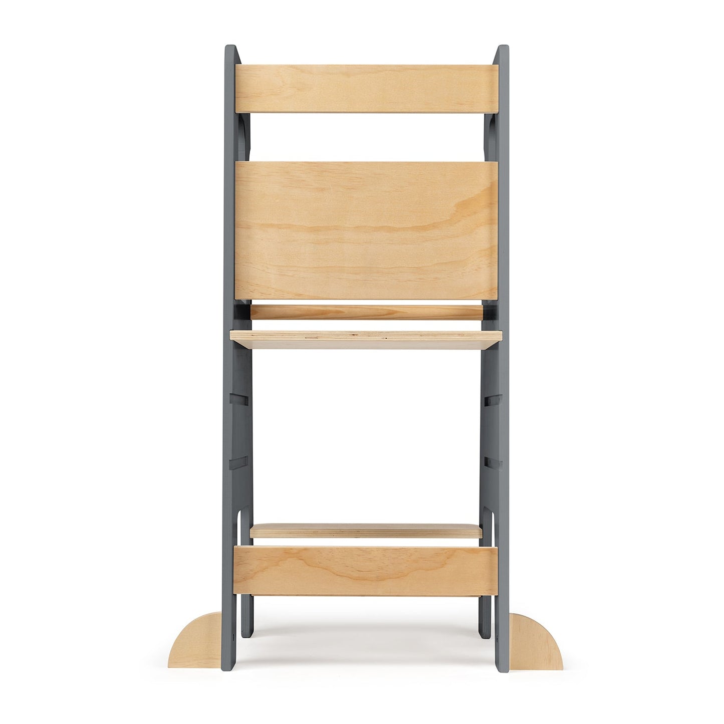 Tour d'Apprentissage Montessori en Bois Massif – Gris et Bois Naturel, Hauteur Réglable