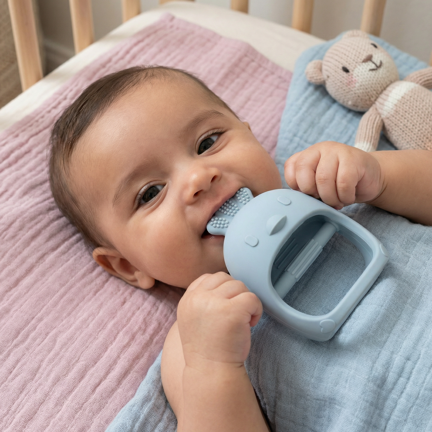 Anneau de Dentition Bébé en Silicone Alimentaire Motif Poussin