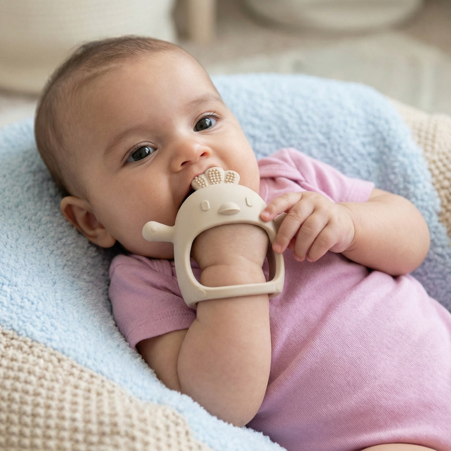 Anneau de Dentition Bébé en Silicone Alimentaire Motif Poussin