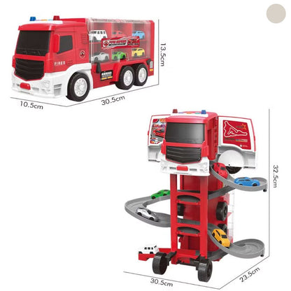 Camion de transport de voitures 2-en-1 avec circuit et voitures – Camion jouet transformable pour enfants