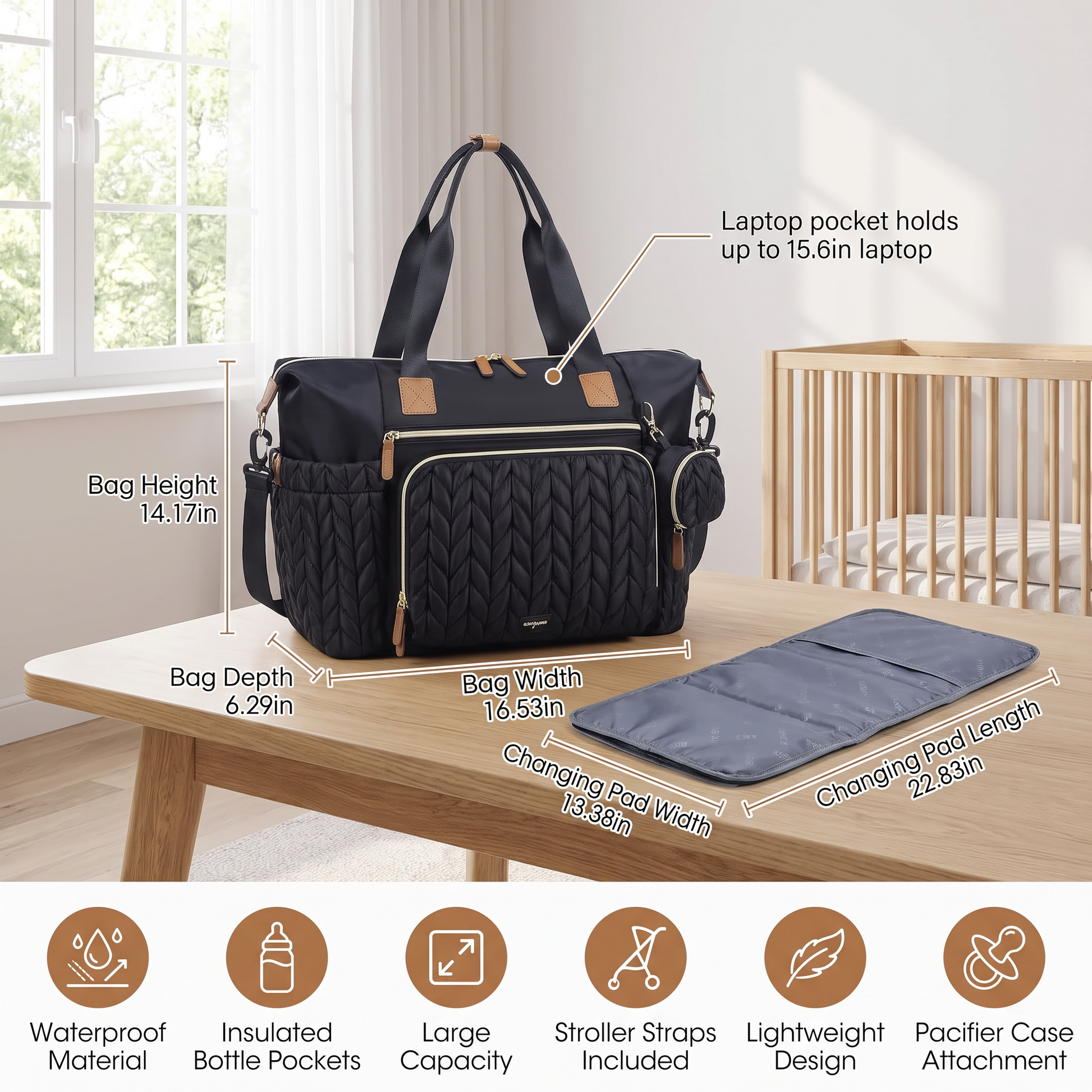 Sac à langer avec matelas et étui à tétine